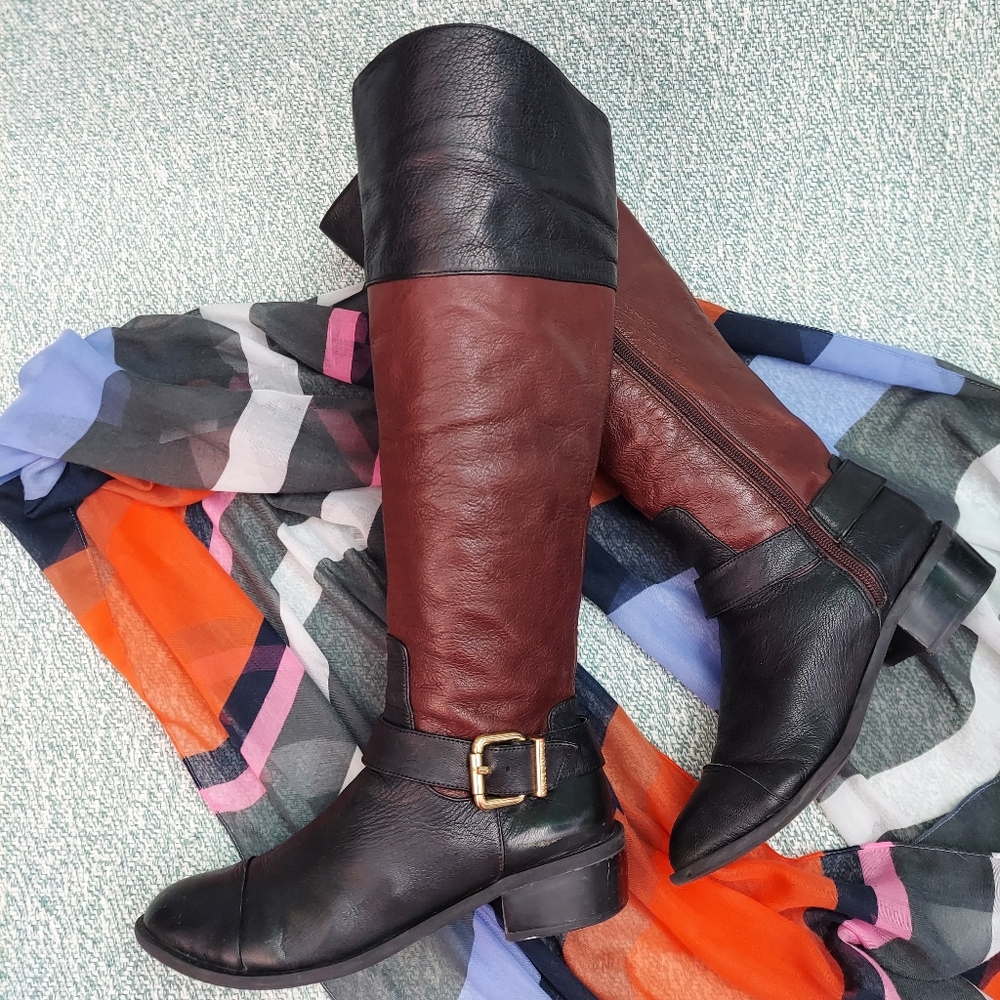 Vince Camuto 2-Tone Leather Riding Boots, model Leisha, sz 6.5